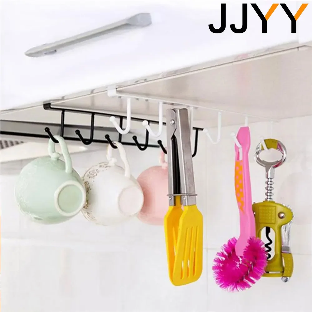 JJYY Kitchen Cabinets Ceiling Storage Hooks with 6 Hooks Table Cabinet Organizer Hanger Organizer Kitchen Hanging Tools