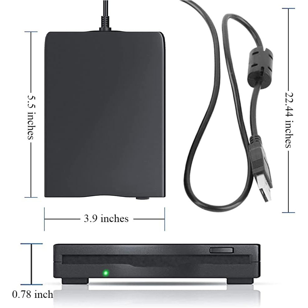 Lecteur de disquette USB portable, lecteur de disquette Fesse pour Mac, Windows 10, 7, 8, XP, Vista PC, ordinateur portable, ordinateur de bureau, 3.5 ", 1.44 Mo