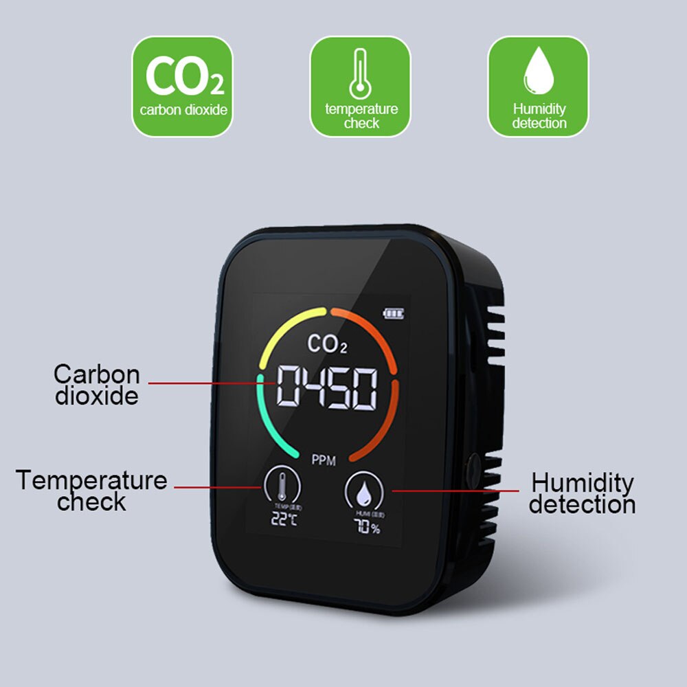 Medidor de CO2 multifuncional 5 en 1 / 3 en 1, medidor Digital de temperatura y humedad, Monitor de del aire, Detector de dióxido de carbono TVOC HCHO