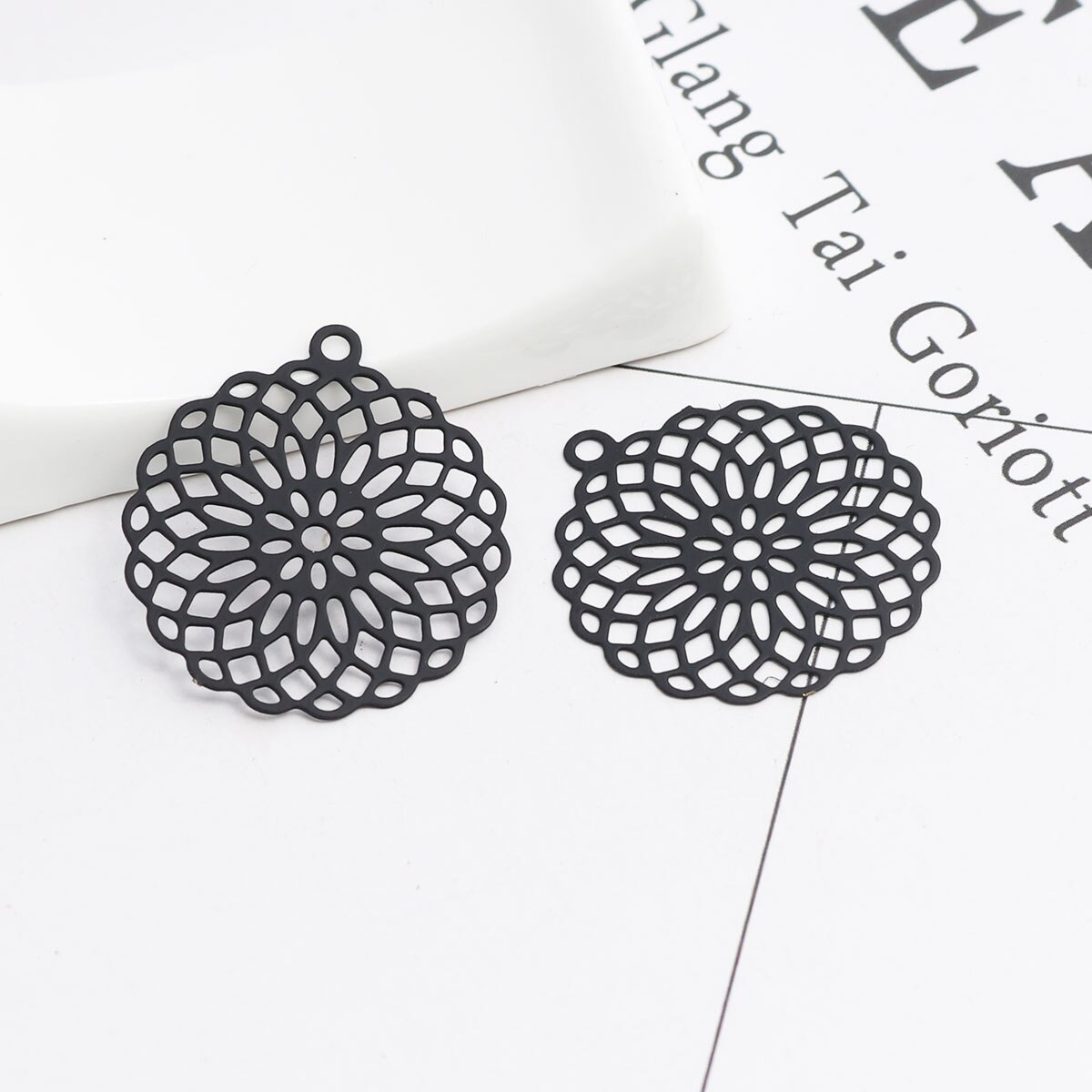 Flower of life berlocker koppar filigran stämpling hängen silver färg 3cm x 2.7cm för att göra själv örhängen smycken , 10 st: 3