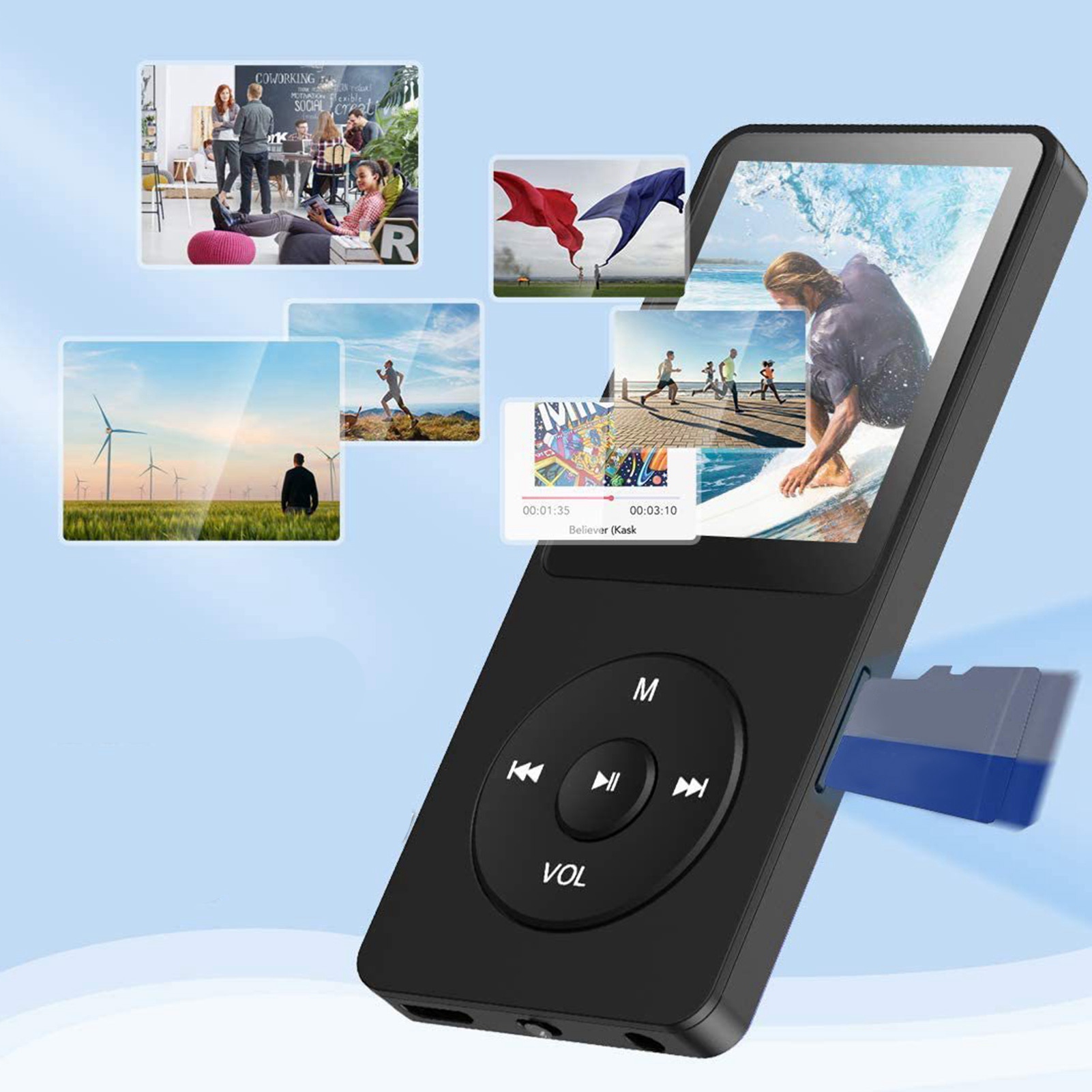 Mp3 mp4- player bluetooth , 5.0 ultra-thin digital lcd 1,77- -inch screens, built-in hd speakers, portable hi-fi music player,  mp3-- player