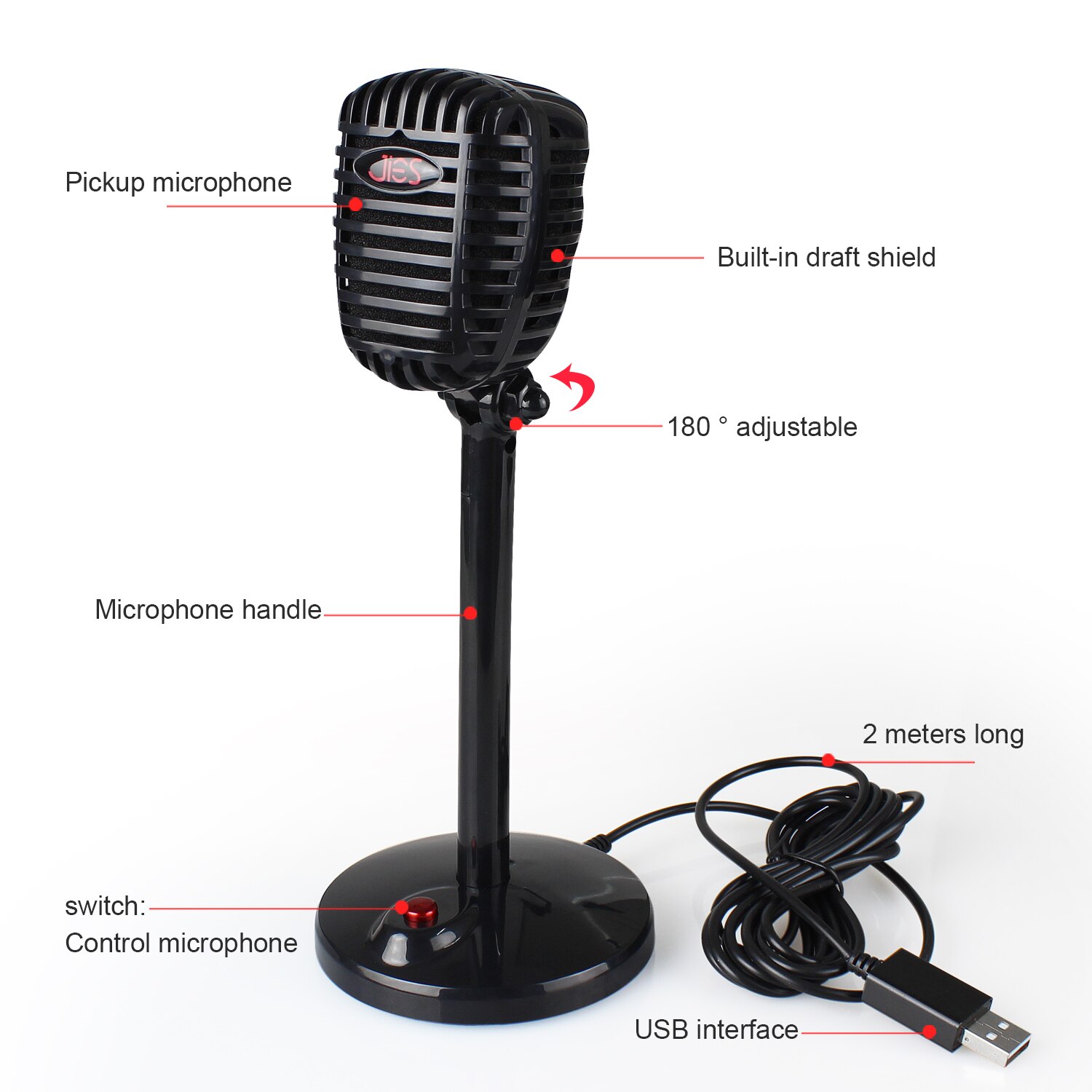 Computer Condenser Microphone 360° Sound Pickup HD USB Microphone Gaming Chatting Karaoke for Video Chat Conference Lecture