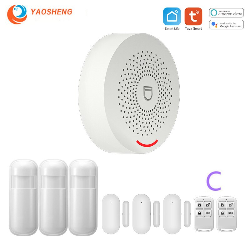 WIFI Intelligent Alarm Security System With Door Sensor Smart Life&amp;Tuya App Control Compatible With Alexa &amp; Google Assistant: C / EU plug