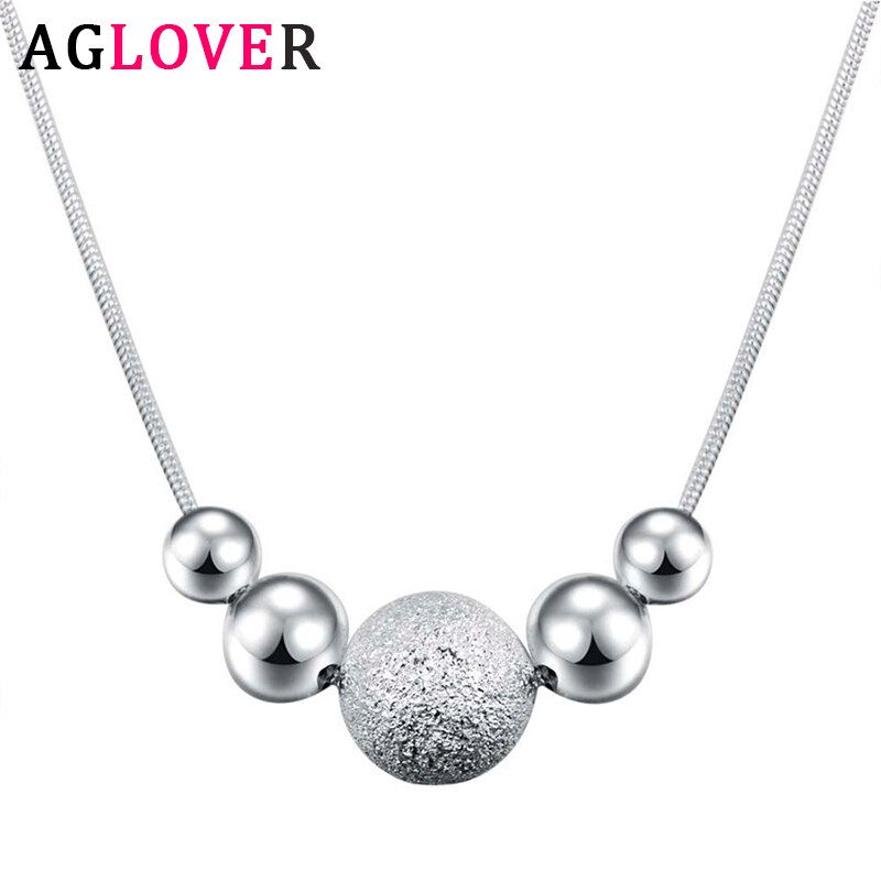 AGLOVER 925 Sterling Silver 18 Inch Snake Chain Frosted Round Bead Pendant Necklace For Woman Charm Wedding Jewelry
