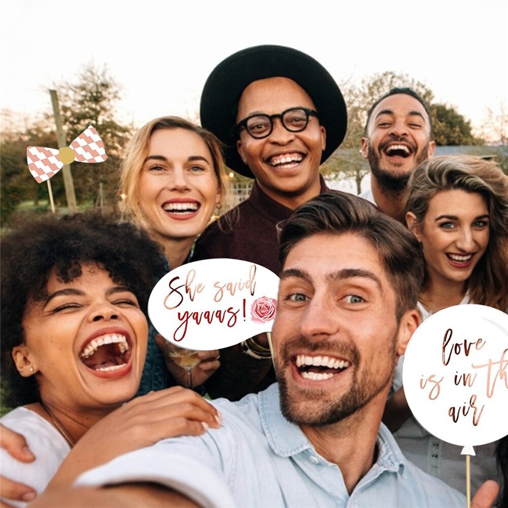 23Pcs Hen Party Photo Booth Props Team Bride Selfie Props Rose Gold Wedding Bridal Shower Hen Night Do Party Game Accessories