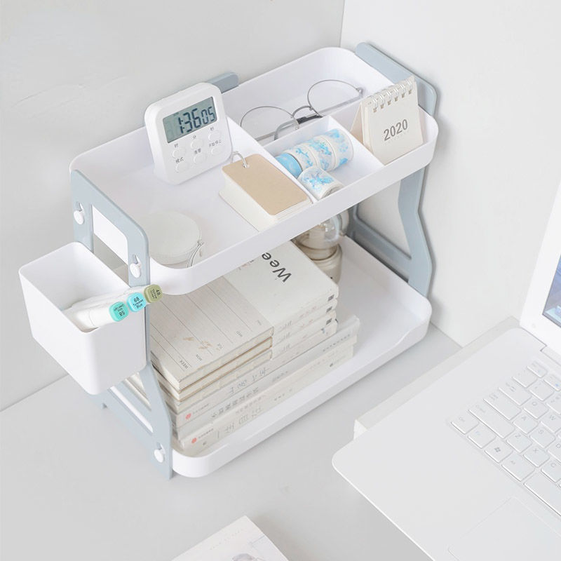 Desktop storage rack double-layer compartment plastic racks simple white debris student dormitory tidy shelves