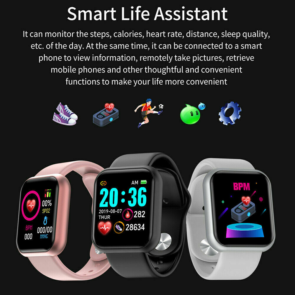 pro smart klocka y68 ip67 vattentät bluetooth fitness sportklocka pulsarmband för ios android –