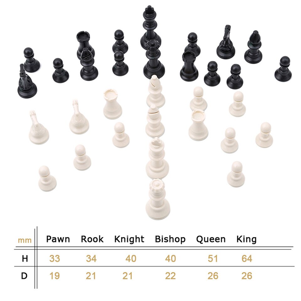 Plastic Chess Pieces 32 Pcs Chess Set King Height 49/64/75/95 mm Chess Game Standard Medieval Chessmen for Travel Games IA13