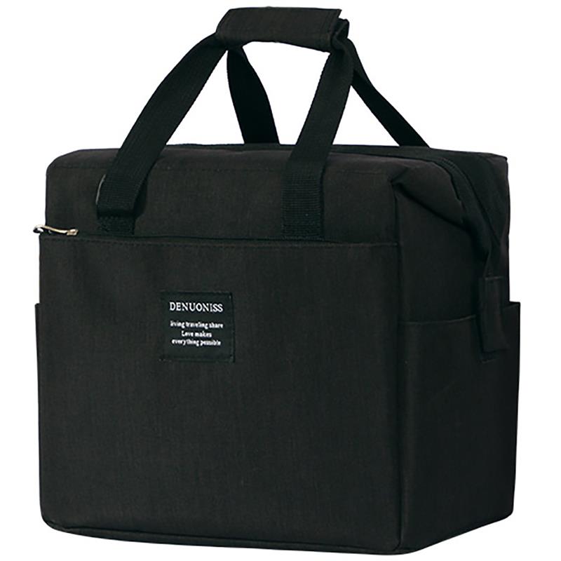 Stor kapacitet bærbar isoleret picnic taske frokost håndtaske til mænd kvinder mad frokost taske med skulderrem sort: Sort