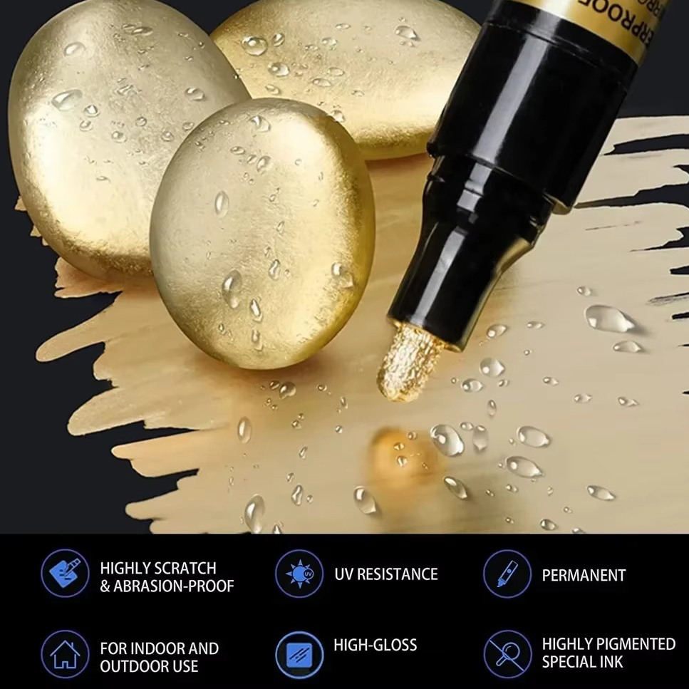 5/1 stücke Chrom Stift Marker Spiegel Wasserdichte Farbe Reparatur Für Rock Keramik Glas Metallic Gold/Silber 2mm Spitze