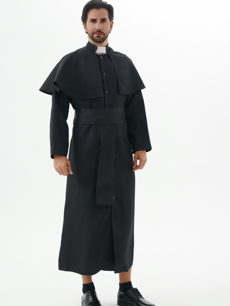 Abito religioso nero per adulti, costume cosplay di Cristo cattolico da sacerdote per personaggi di Halloween, adatto per spettacoli teatrali