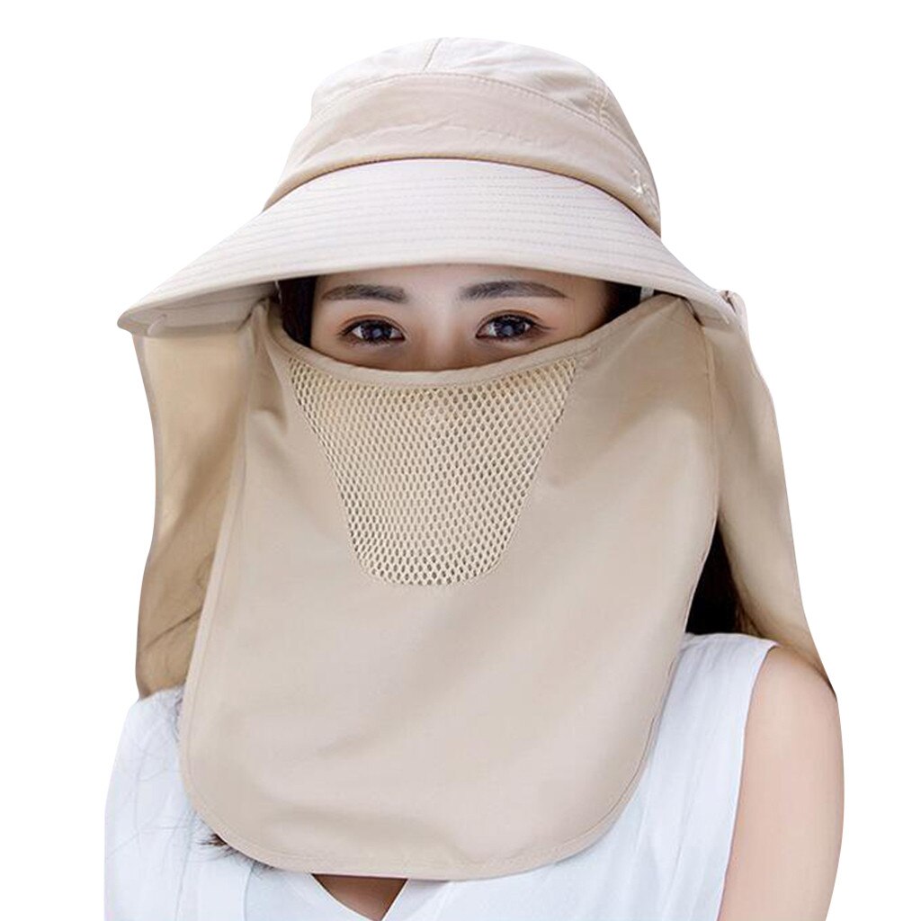 Double Layer Women Sun Hat Fishing Cap Outdoor Cap Hiking Hat Camping Visor Hat Protection Face Neck Cover Sun UV Protect Cap: Khaki 
