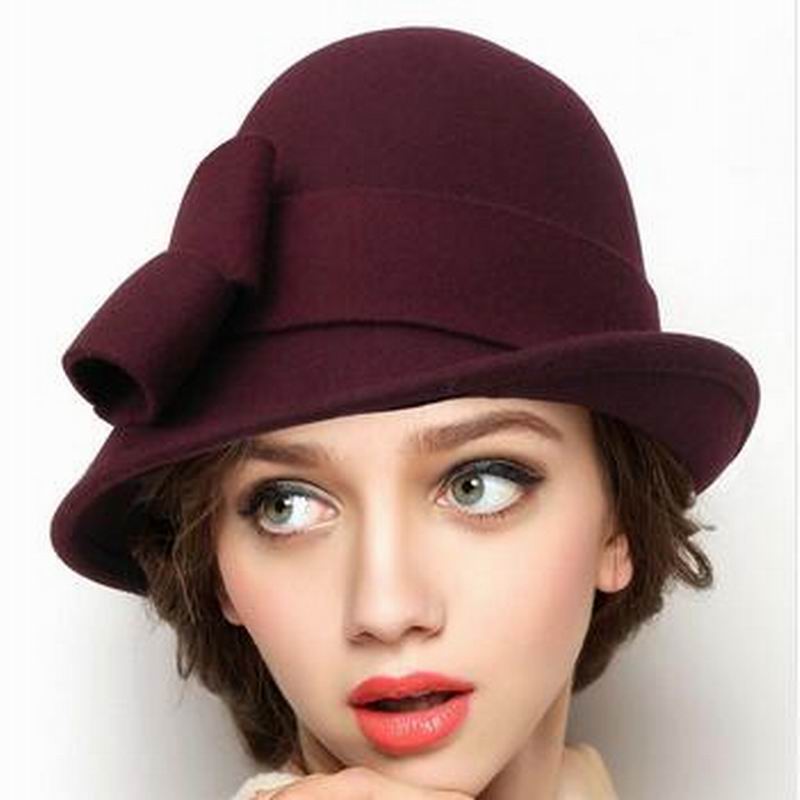 Wool hat Autumn Winter Noble European American Girls Cap Ladies Bucket Hat Women Wool Fedora Hat