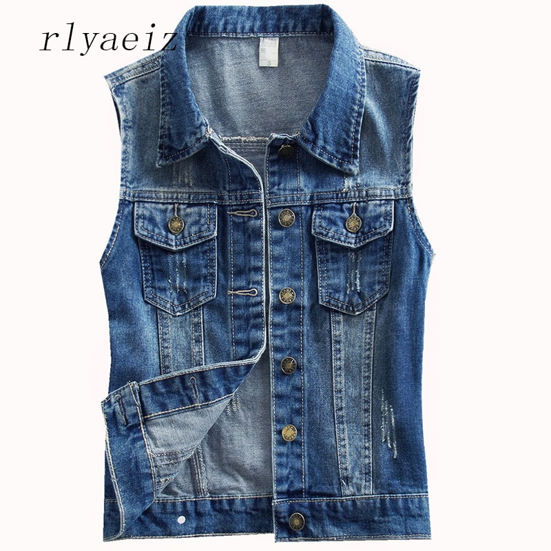 Rlyaeiz lente zomer korte denim dames vest casual slim enkelrijs colete feminino mouwloze jeans jassen jassen