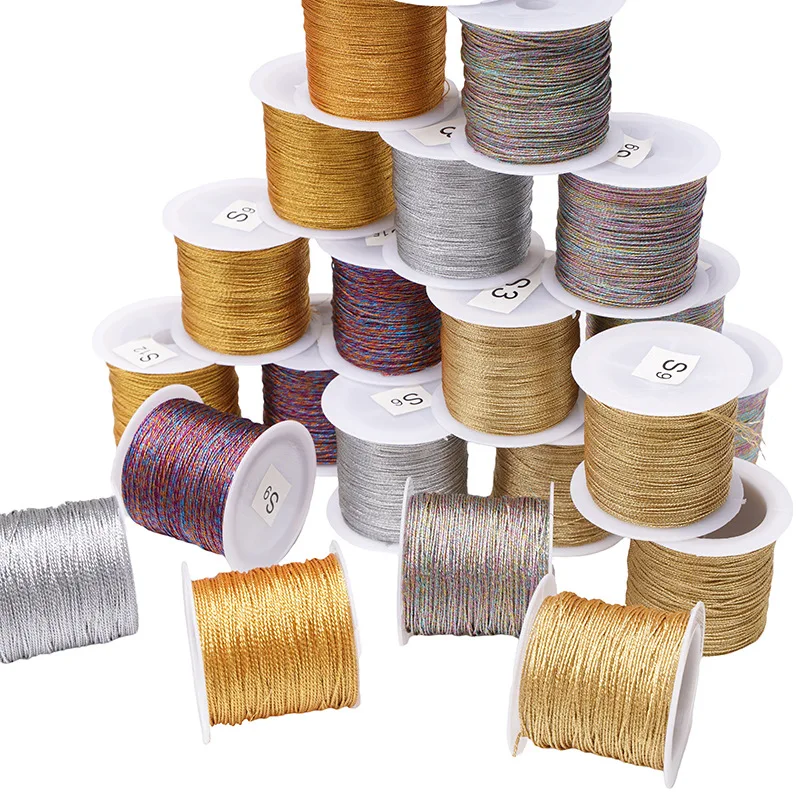 0.2mm-0.8mm Gold/Silver/Gradient Macrame Cord Thread Braided String for DIY Bracelet Necklace Tassels Beading Craft Accessories
