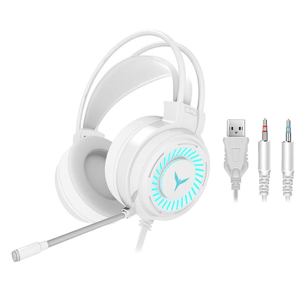 Bedrade Koptelefoon Gamer Hoofdtelefoon Gaming Headsets Surround Sound 4D Stereo Usb Microfoon Kleurrijke Licht Pc Laptop Game Headset: White