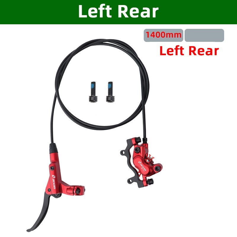 Zoom Hb876 Mtb 4 Piston Aluminium Alloy Hydraulic Oil Pressure Brake 800/1400mm Mountain Bike Brake With Resin Brake Pads: red left rear