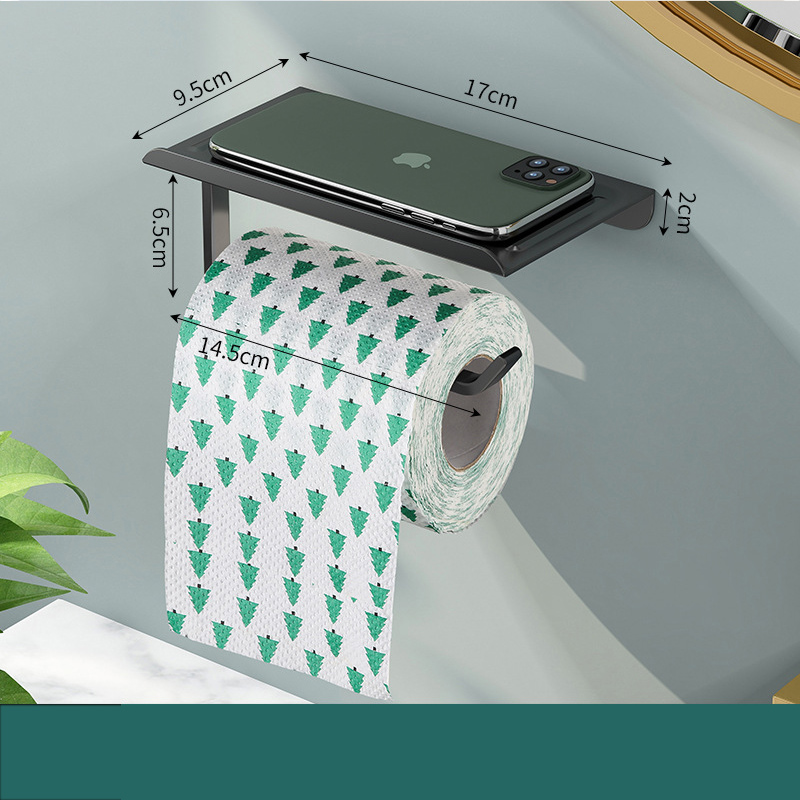 Portable Aluminum Alloy Wall Mounted Toilet Paper Holder with Tray Punch-Free Toilet Paper Roll Holder Bathroom Accessories