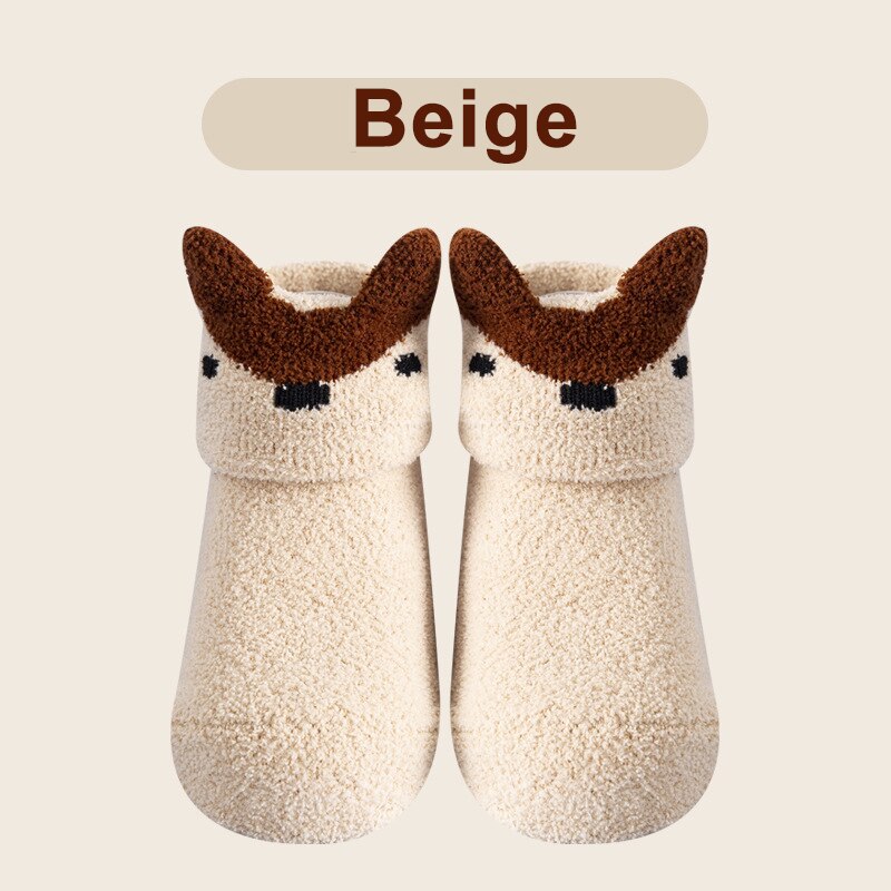 Corail polaire bébé anti-dérapant chaussettes de sol automne hiver -né et épais chaussette -né bébé fille garçon infantile chaussettes d'intérieur: Beige / XS 0-12 months