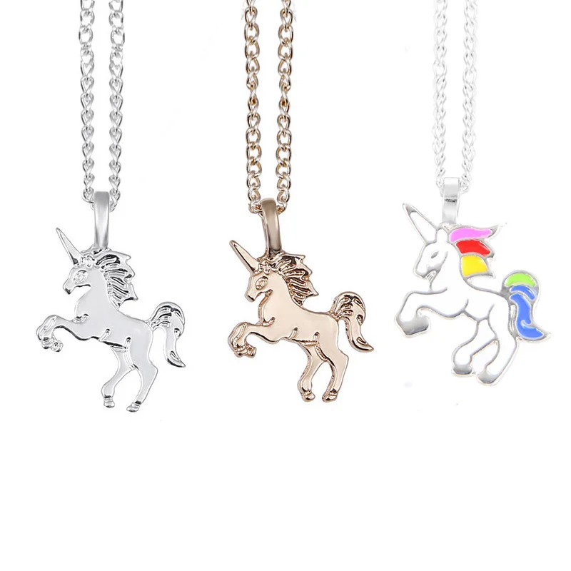 Modeschmuck Tier Pferd Einhorn Cartoon Emaille Einhorn Anhänger Halskette für Frauen Mädchen Kinder Kinder