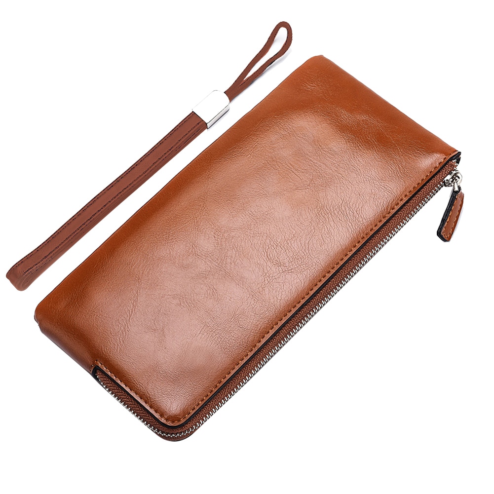 Portefeuille en Faux cuir pour hommes, Long porte-monnaie de couleur unie, porte-cartes pour téléphone