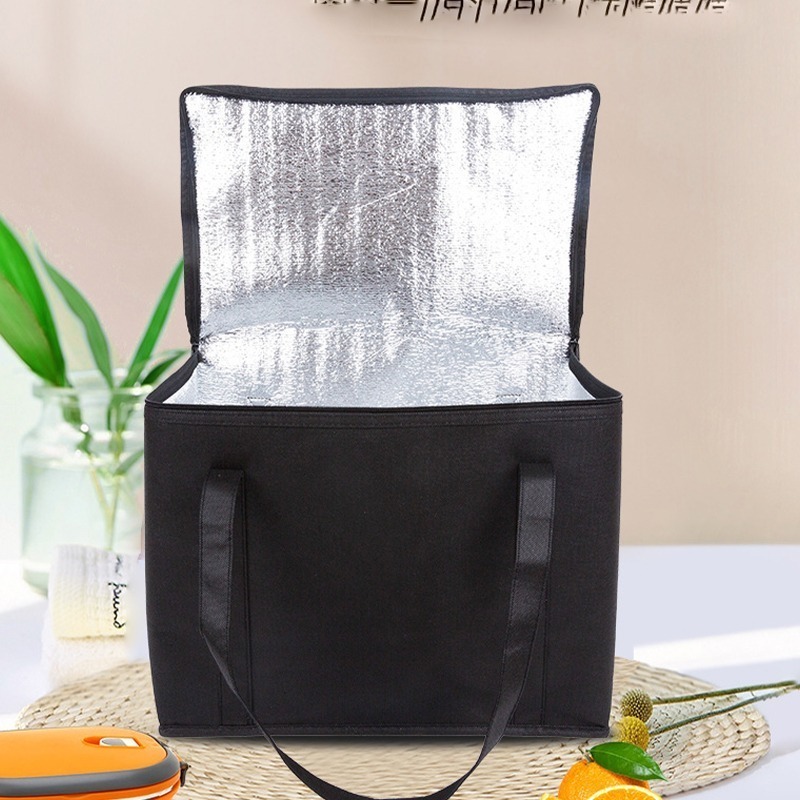 1PC Schwarz Isolierte Thermische Kühltasche Getränke Lagerung Große Gekühlte Tasche Tragbare Zip Picknick Zinn Folie Lebensmittel Panier Repas