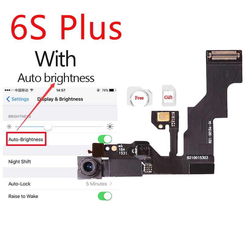 1 stuks NIEUW Front Camera Ring Houder Voor iPhone 5 5 S 5C 6 S 6 Plus Voorkant Camera lens Rechts Proximity Sensor Flex Kabel: 6s PLUS with Brightn