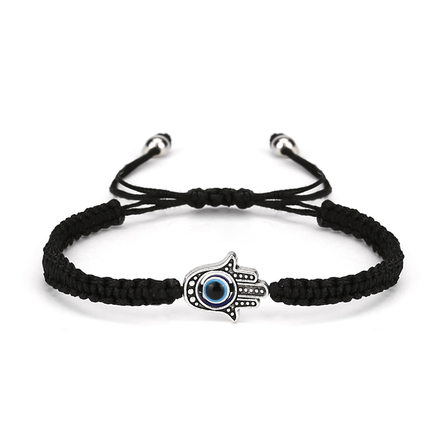 Turkish Blue Evil Eye Bracelet Men Women Handmade Woven Red Thread Adjustable Braided Bracelet Lucky Prayer Pulsera Jewelry: Black Zinc Plated