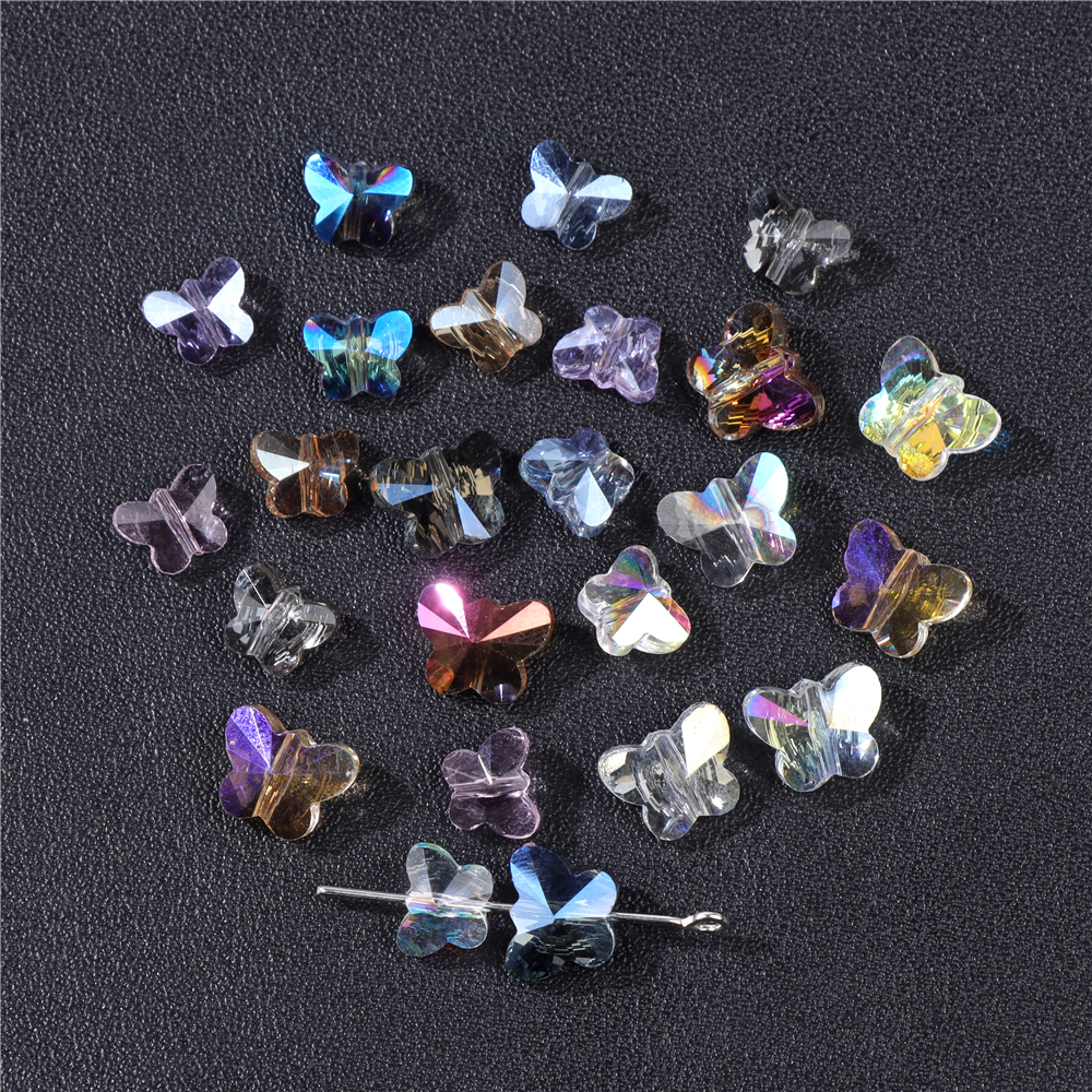 30 Uds. Cuentas de cristal checo de mariposa, abalorios de Color AB, cuentas espaciadoras facetadas sueltas para fabricación de joyería, pendientes hechos a mano DIY