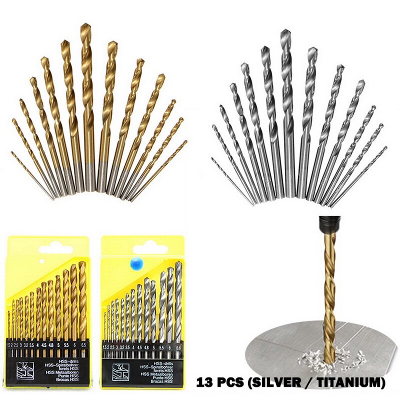 13 Pcs Ronde Schacht Hss Gecoat Titanium Drill Bit Set 1.5-6.5 Mm Quick Change Boor Gereedschap Onderdelen