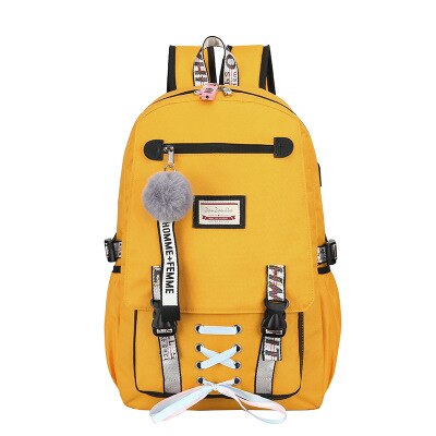 Sacos de escola para meninas adolescentes carregamento usb com bloqueio anti roubo mochila grande capacidade lazer saco de livro da faculdade das mulheres: Yellow