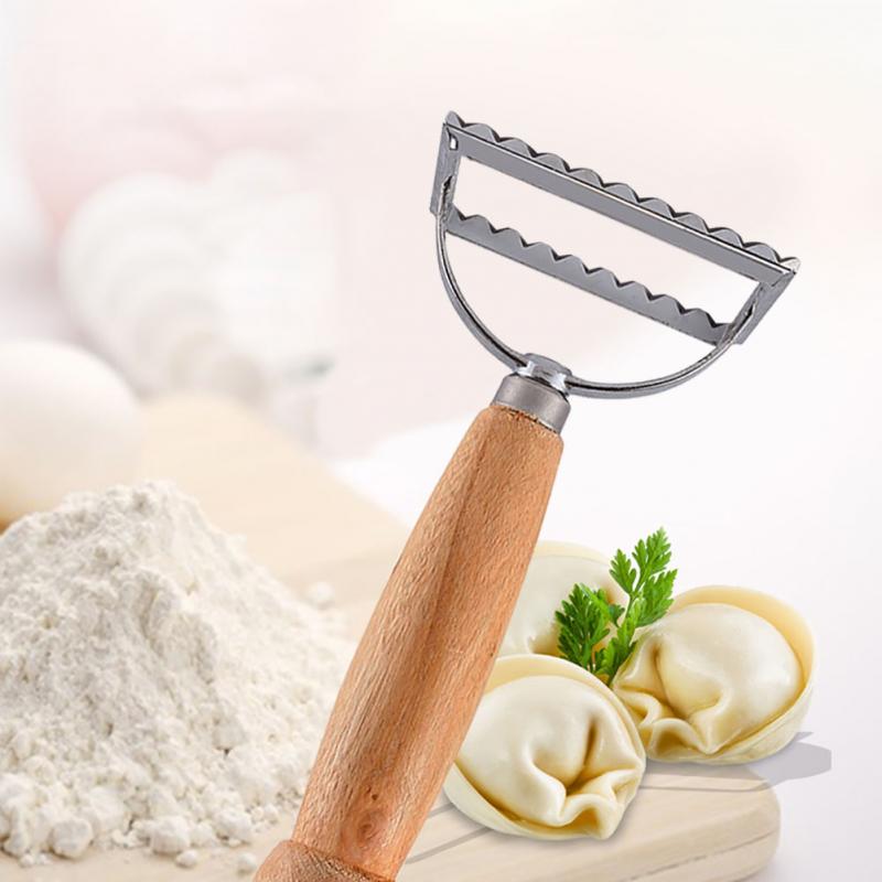 Geribbelde Rand Ravioli Stempel Keuken Bakvormen Tool Gebak Pasta Cutter Dumplings Maker Gadgets Plein Mold Houten Handvat Duurzaam