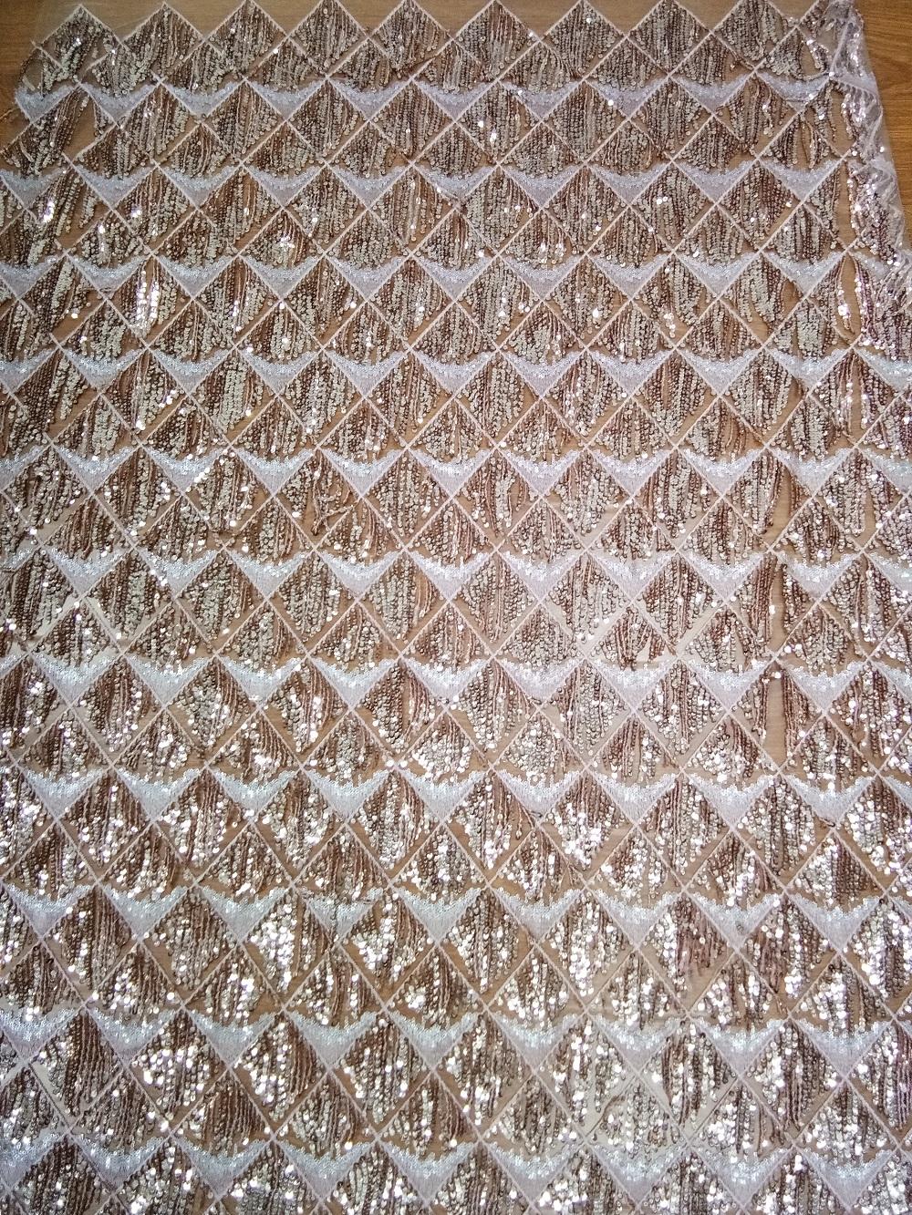 1yard /lot African Flower Sequin Embroidery Indian Nigerian Lace Fabric For Wedding Dress: Gold