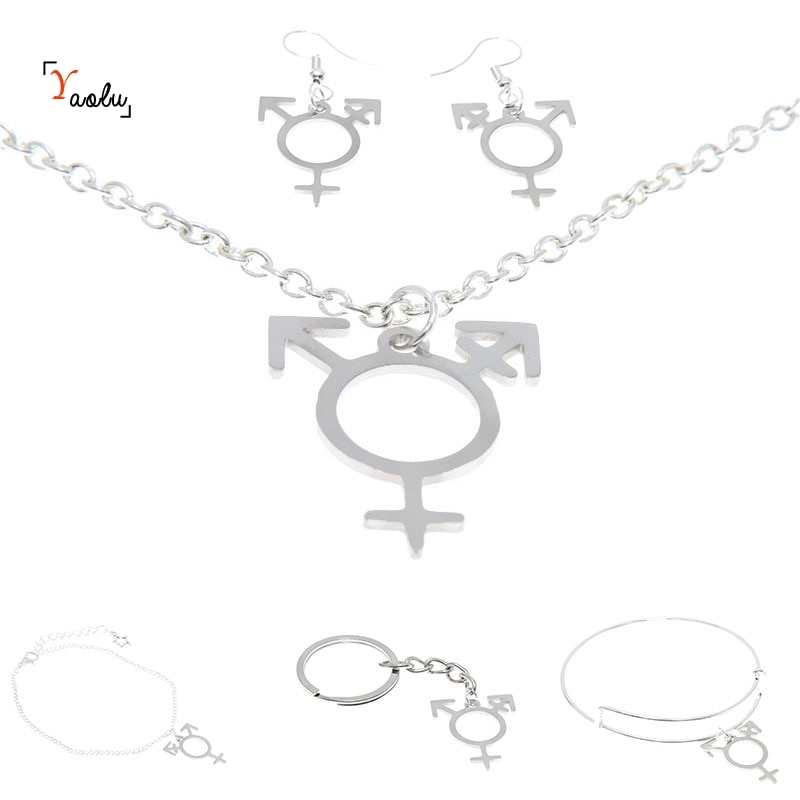 Transgender Pride Jewelry set identities non Binary lgbt Trans Pride Charm Necklace Bangle Kerying Earring Ankle