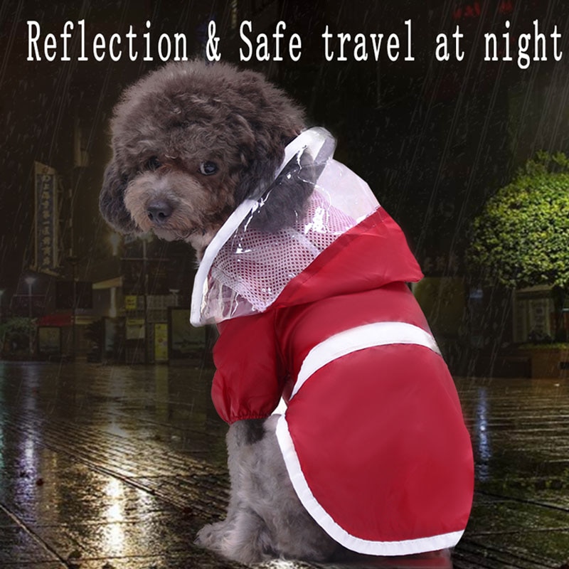 Borgogna Impermeabile Del canna Della Maglia Interno Riflettente di Sicurezza nel Buio Impermeabile con Cappuccio Impermeabile Cappotto di Pioggia Giacca per Grandi Cani husky L