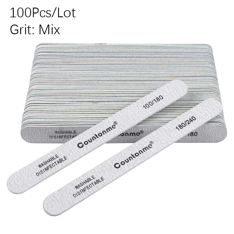 50Pcs/100Pcs Straight Wood Nail Files Double Sided Thick Stick 100/180/240 Sandpaper Grinding Buffer Nail Accessoires Salon Tool: 100Pcs Mix Grit