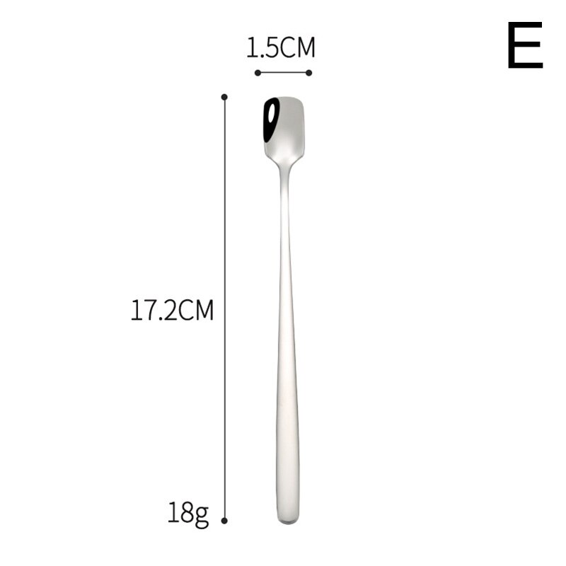 1PC Long Handle Stainless Steel Coffee Spoon Square Shovel Stirring Scoop Dessert Flatware Milk Tea Tools Cafe Kitchen Supplies: E