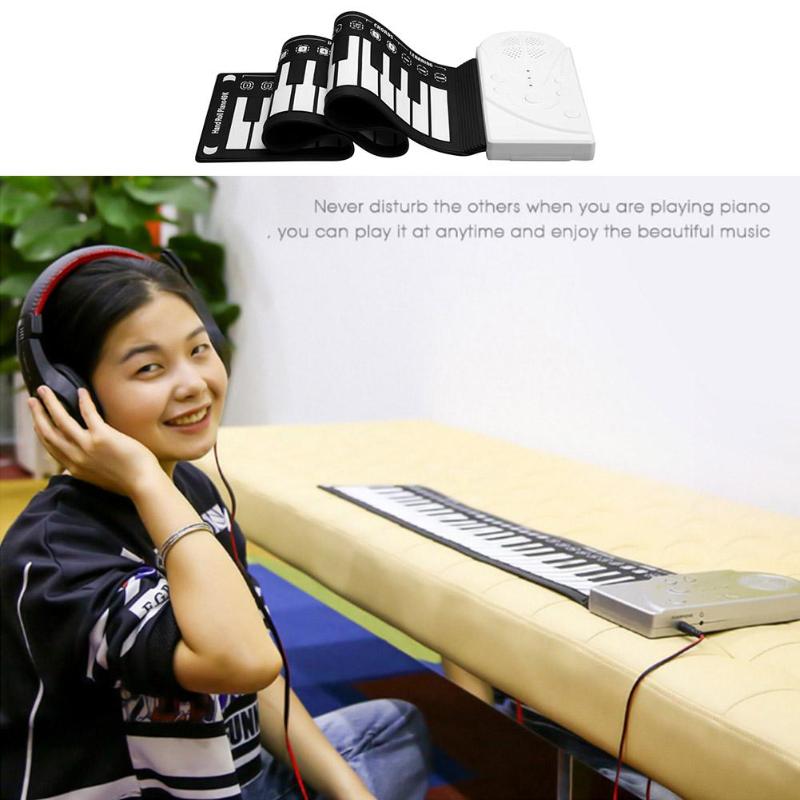 Portable 49-Key Flexible Silicone Roll Up Piano Folding Electronic Keyboard for Children Student Early Learning Education