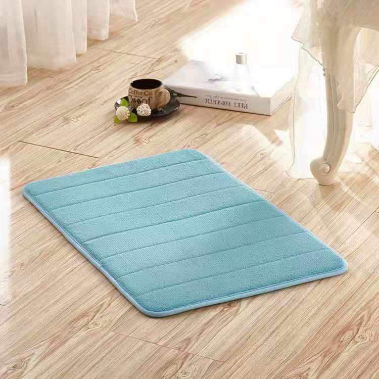 Home Bath Mat Coral Fleece Bathroom Carpet Water Absorption Non-slip Memory Foam Absorbent Washable Rug Toilet Floor Mat: Light blue