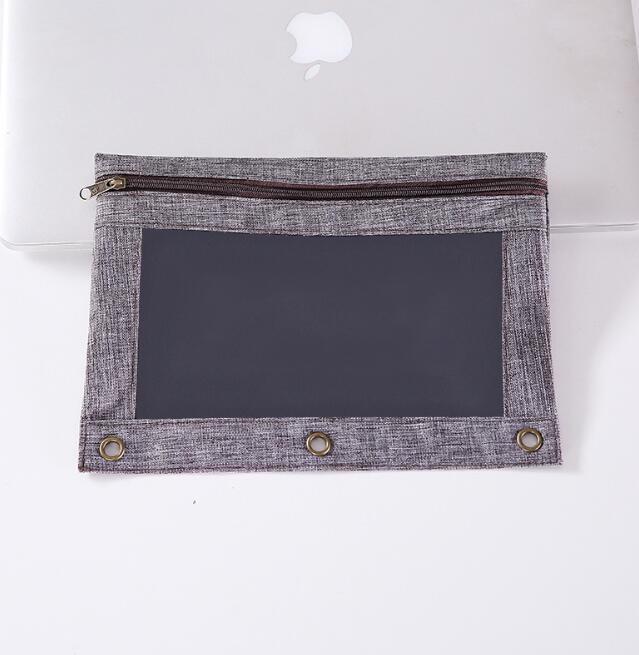 B5 PVC classeur fermeture éclair étui à crayons fichier facture reçu poche grande capacité maille reliure stylo sacs étui avec fenêtre transparente: Gray