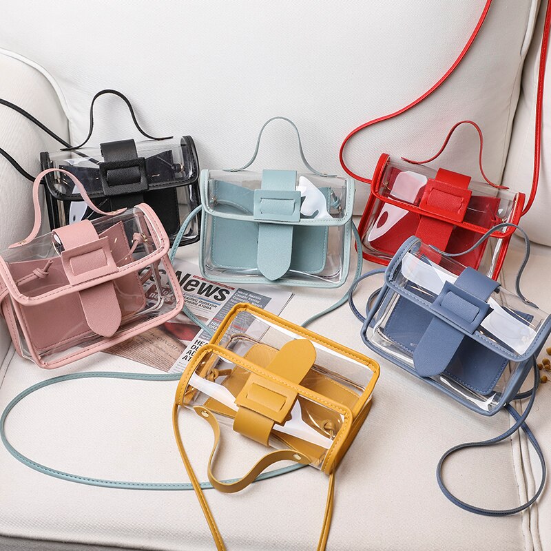 Frauen Taschen Damen transparent Gelee Süssigkeit Farbe Kleine Tasche Feste Persönlichkeit Große Schnalle Crossbody Schulter Handtasche