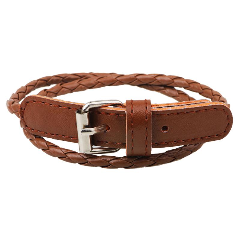 Pulsera de cuero con abalorios multicapa para hombre y mujer, brazalete de piel, estilo europeo, bohemio: Rodio plateado