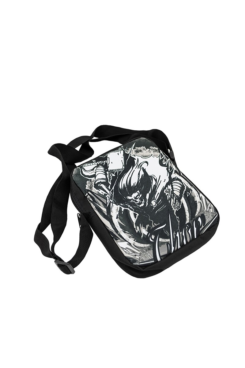 Punk Rock Mens Message Bag Black Canvas Shoulder Bag Casual Handbag Travel Bag