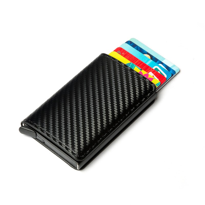 Bycobecy Clutch Pop-up Smart Wallet Cardbon Fiber RFID Metal Card Holder Leather Aluminum Box Slim Thin Card Case: Black TQ012