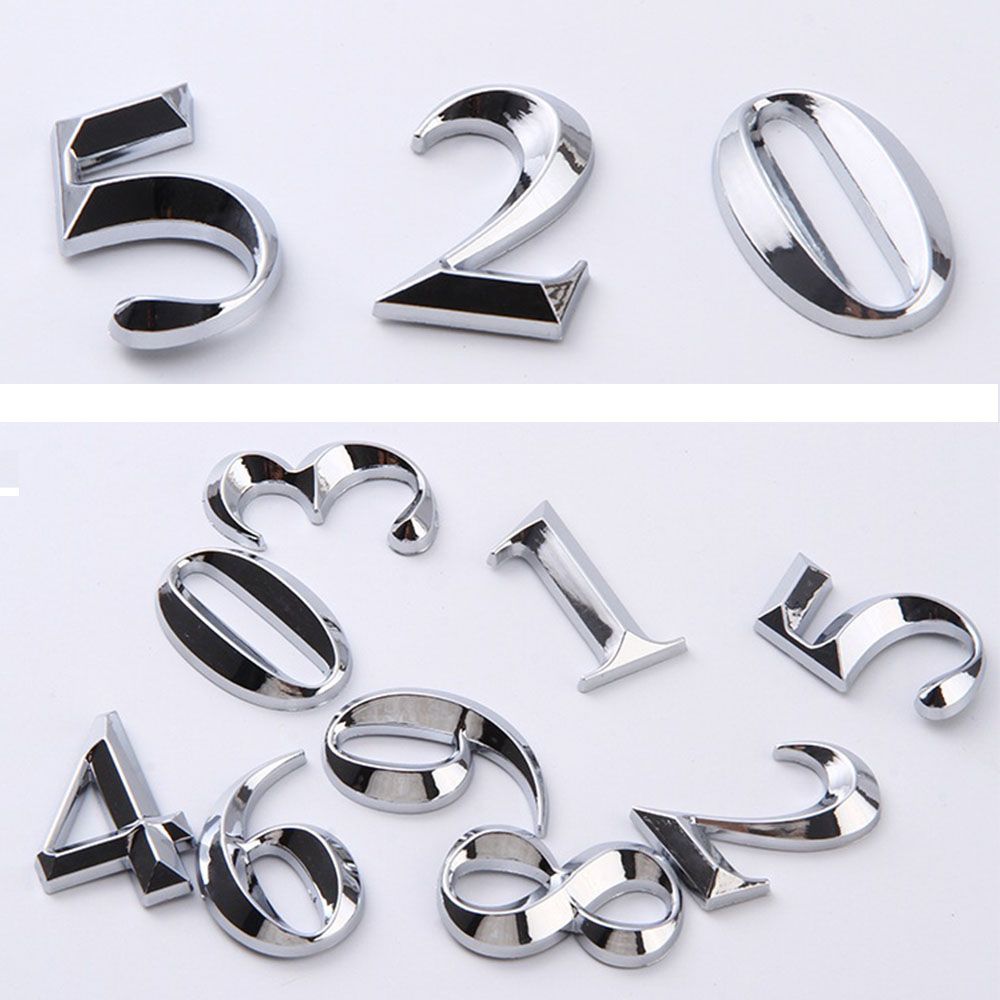 3D Self Adhesive House Number Stickers 5 Cm Silver Door Plate Sign Digits ABS Plastic Label Apartment Hotel Office Door Address