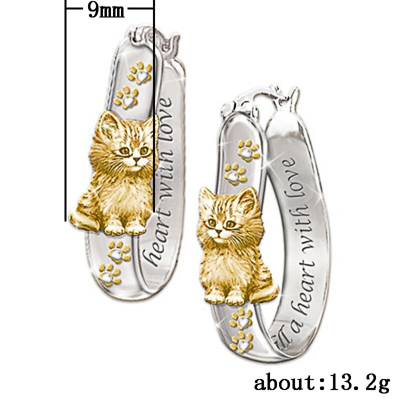 Cute Gold Color Cat Hoop Earrings Two Tone Cat Earrings For Women Girls Jewelry Accessories