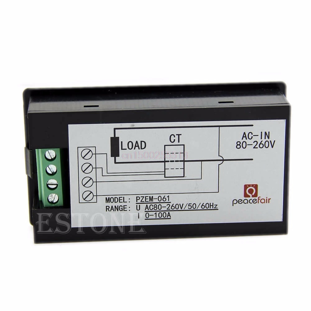 AC 100A LCD Digital Volt Watt Power Meter Blue Backlight Panel Ammeter Voltmeter 110V 220V