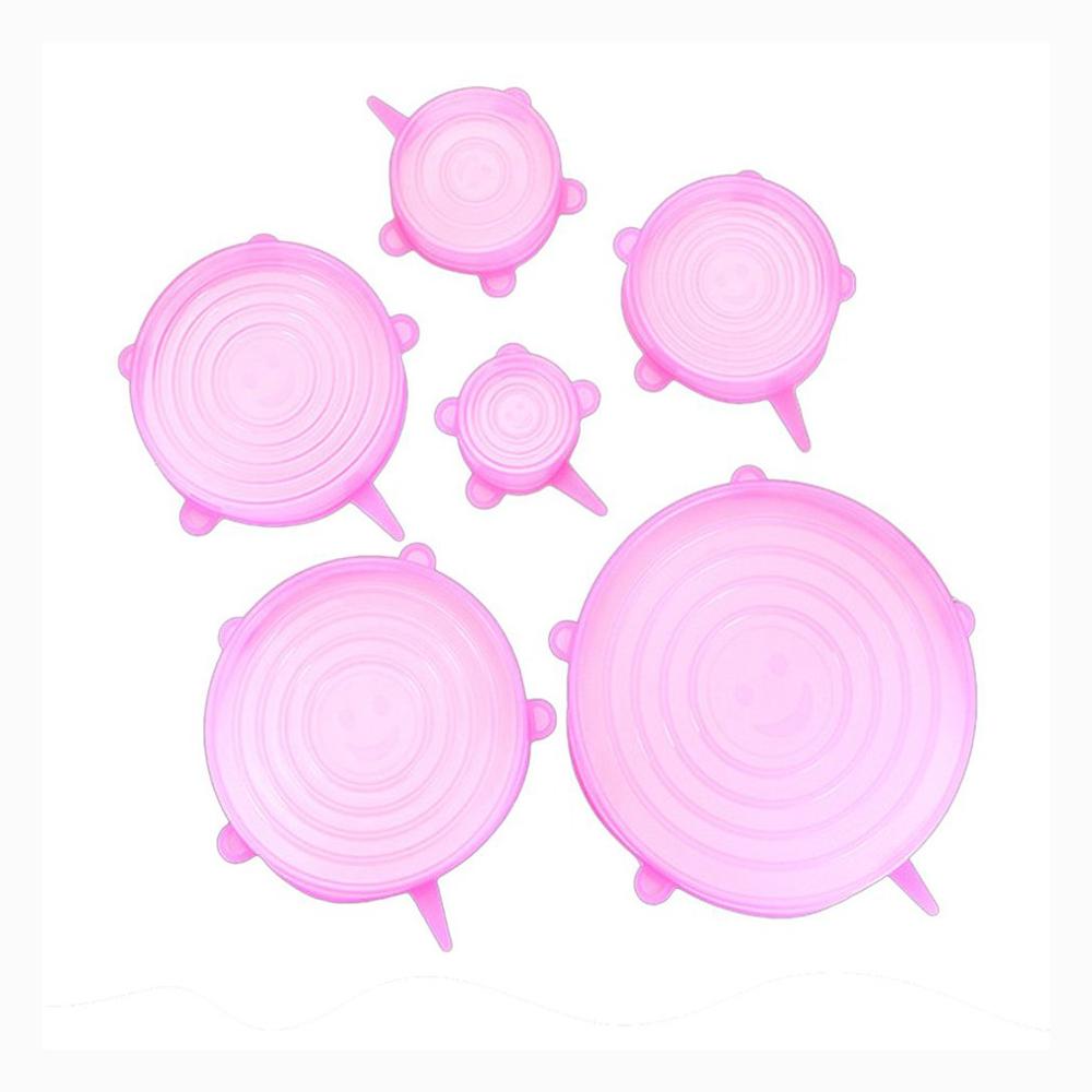6 Stck Silikon strecken Deckel Wiederverwendbare Luftdichte Lebensmittel wickeln Abdeckungen Halten Lebensmittel Frisch Versiegelt Küche Zubehör Silikon Frische Deckel: Rosa