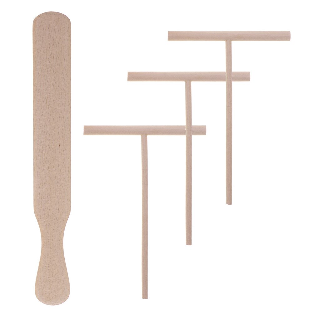 4 ustensiles de cuisson pour crêpes, étaleur à crêpes en bois et spatule, râteau à tortilla, outils d'étalement de pâte  + 3pc (1pc spatules en bois de hêtre: Comme indiqué