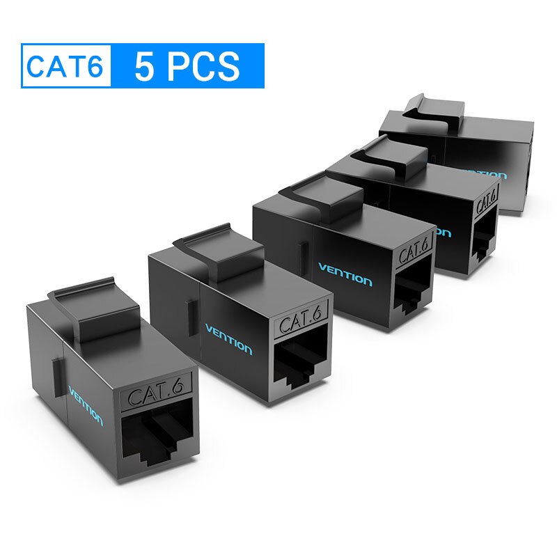 Vention-conector Cat5E RJ45, Cable Ethernet, Cat 5E Cat 6 hembra a prolongador hembra, adaptador de extensión para Cable Ethernet: Black IPGB0 5Pcs